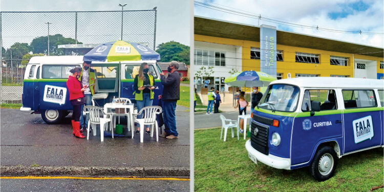 Na foto, o Fala Curitiba móvel na Praça Nelson Saternaski Monteiro, na Vila São Pedro (Xaxim), e também em frente à Regional do Tatuquara.