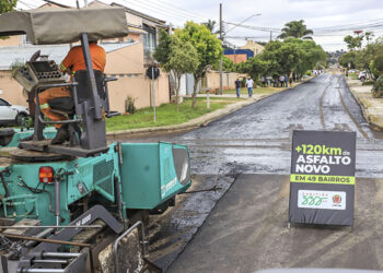 Anúncio da execução de 120 kilômetros de asfalto novo, a começar pela Rua Sebastião Alves Ferreira, no Bairro Alto.
Curitiba, 28/03/2023.
Foto: José Fernando Ogura/SMCS.