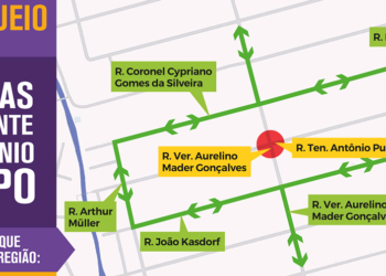 mapa de bloqueio da rua tenente antonio pupo, no Xaxim