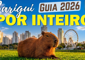 Capivara descansando com a vista do Parque Barigui atrás