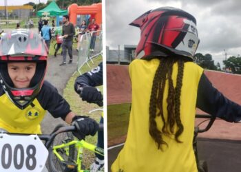 Crianças participam da 1ª Copa entre Escolas Municipais de BMX no Parque Olímpico do Cajuru, em Curitiba.