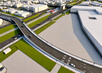 Projeção aérea do novo viaduto sobre a Linha Verde, no Xaxim, que ligará as ruas José Gomes de Abreu e Pedro Dorigo.
