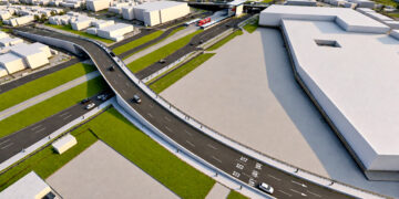 Projeção aérea do novo viaduto sobre a Linha Verde, no Xaxim, que ligará as ruas José Gomes de Abreu e Pedro Dorigo.
