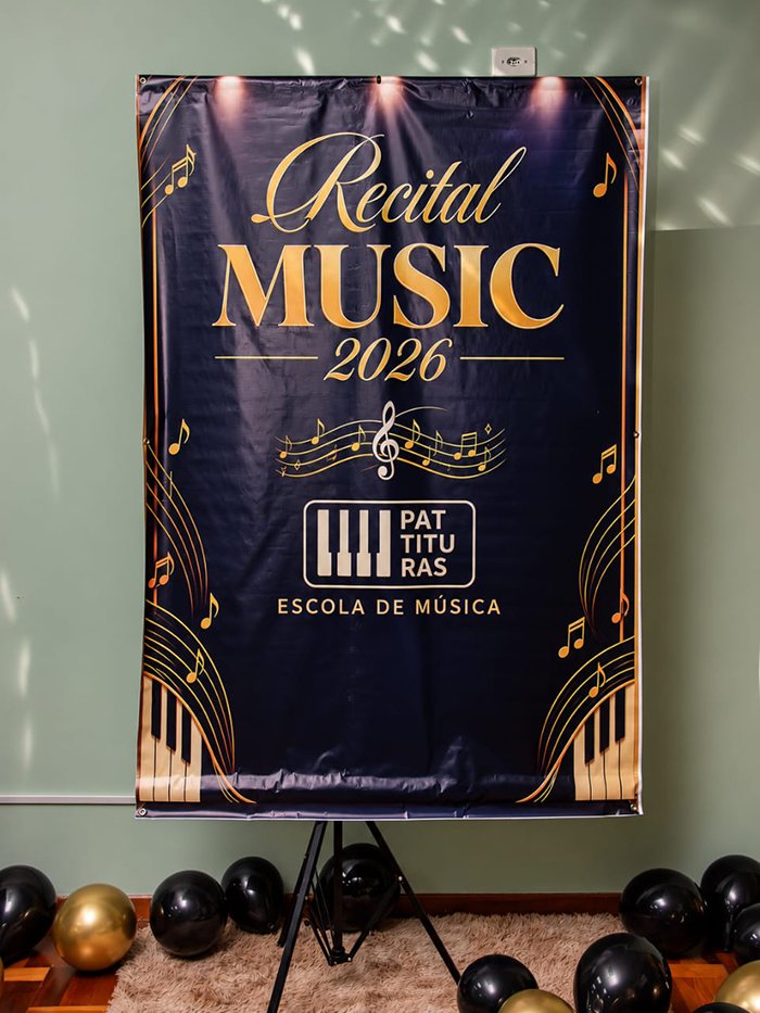 Painel do Recital Music 2026 da Escola de Música Partituras.